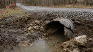 Rusted Culvert in a Forest Ditch